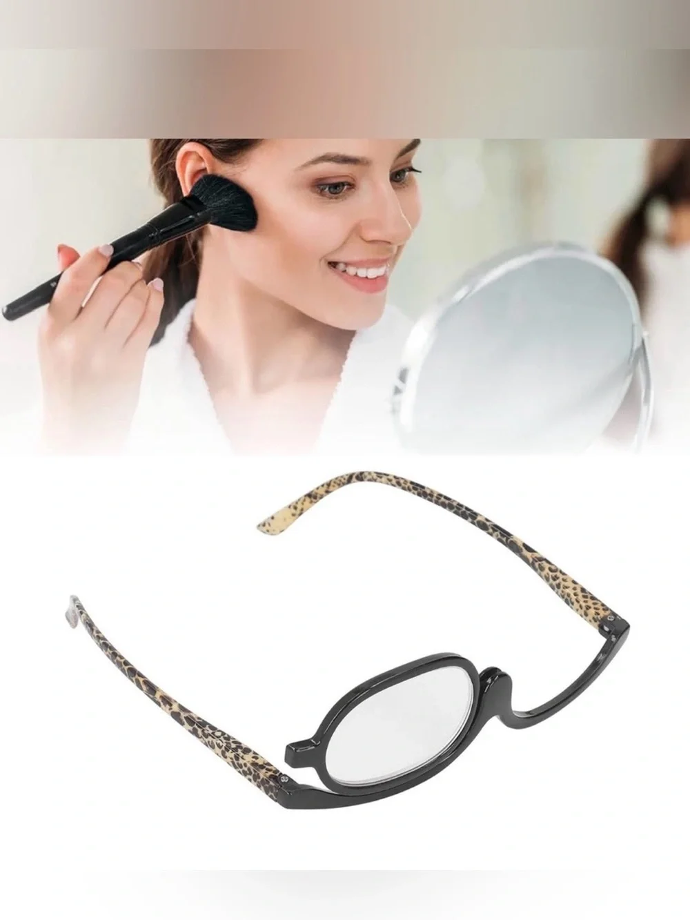 Magnified Single-Sided Makeup Eyeglasses - Leopard Print Black Frame
